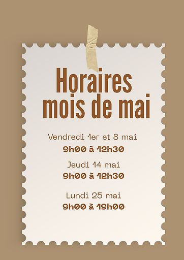 Horaires jours fériés pour le mois de mai